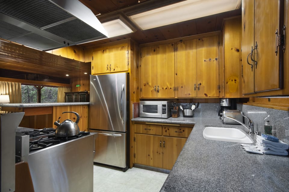 Full size refrigerator, microwave, stove with oven, coffee maker, etc.