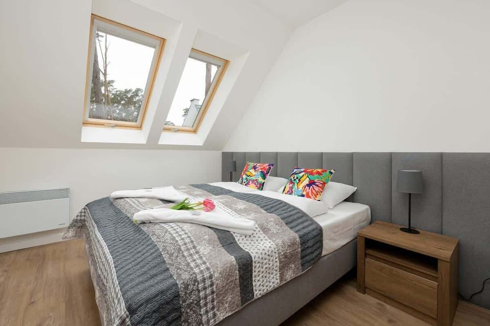 Comfortable bedroom with a double bed.