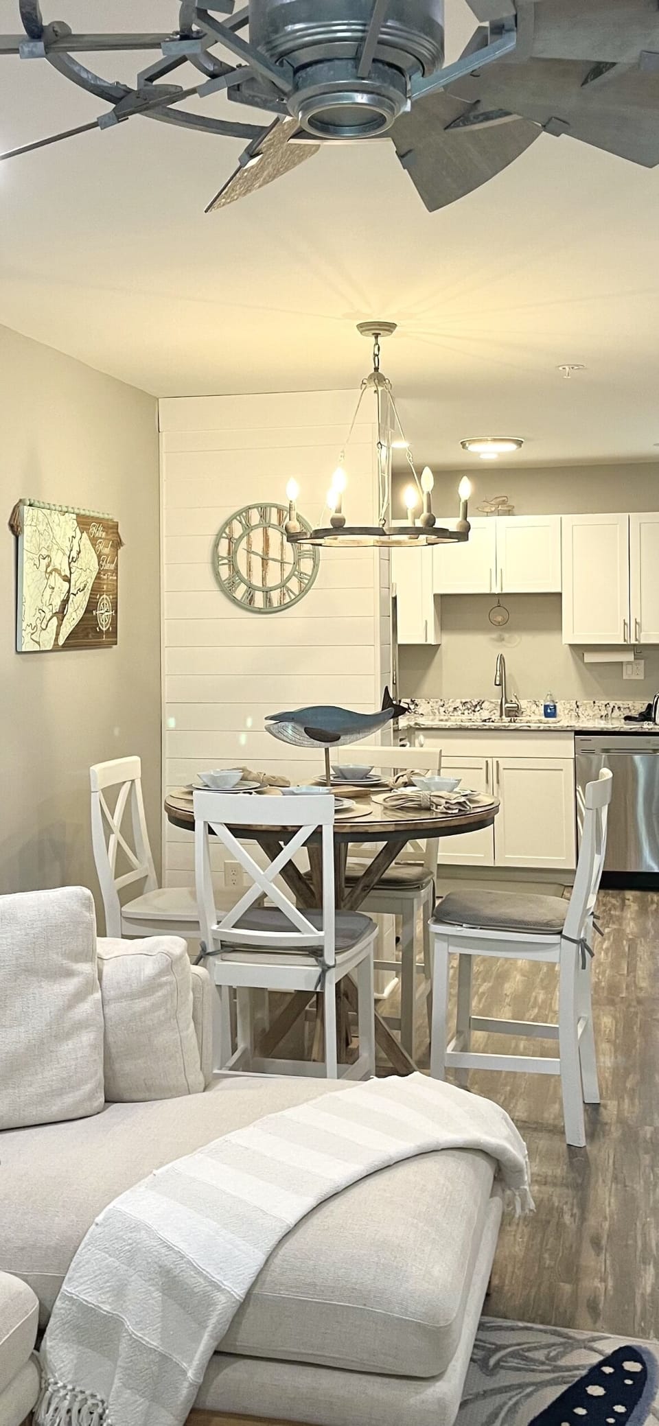 Dinning room and kitchen has an easy flow.  