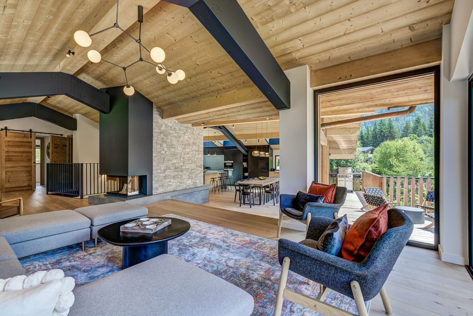 Comfortable seating area with log burner