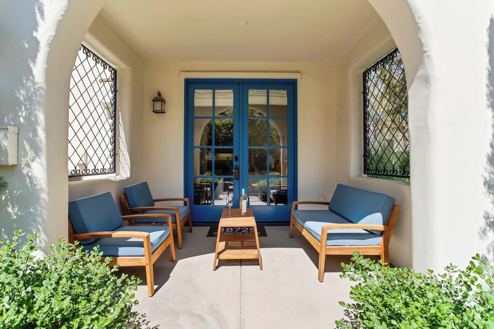 Patio two with solid Acacia Wood Sofa, Chairs, and table.