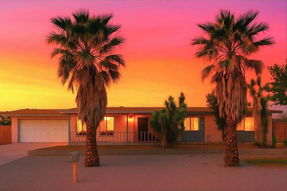 Vibrant desert sunset with palm trees—classic high-desert vibes