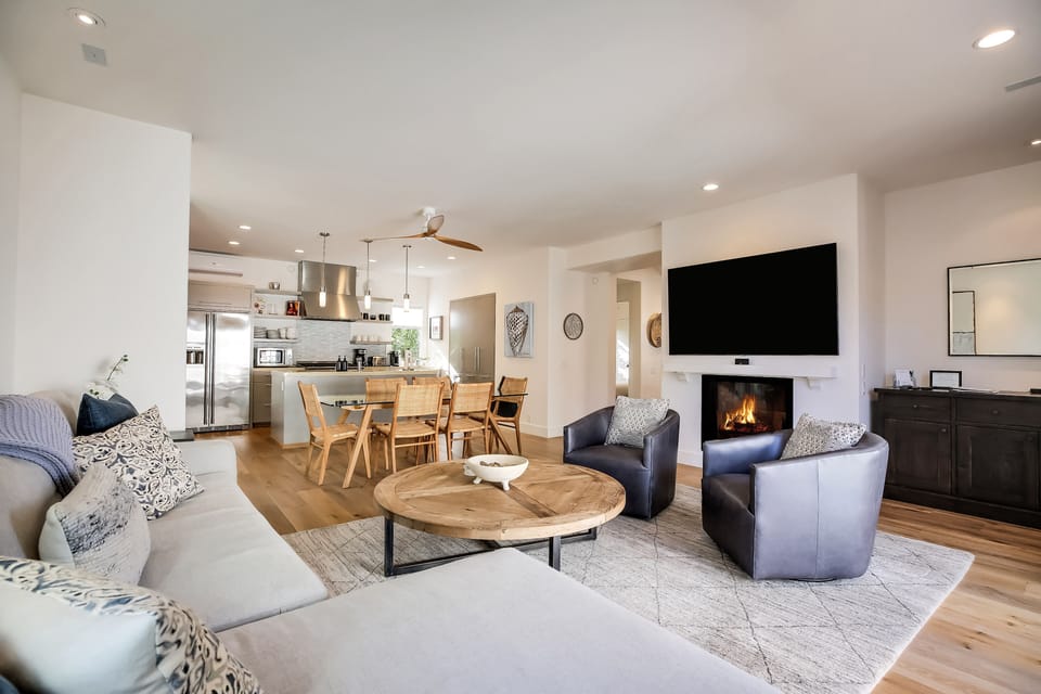 Cozy up to the fireplace or immerse yourself in a great movie.