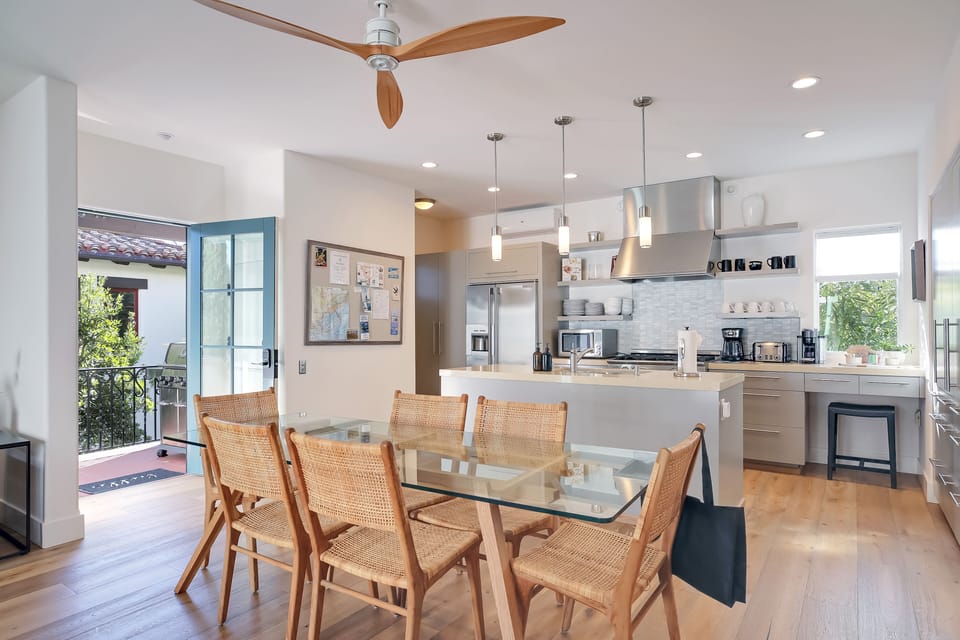 Open concept kitchen with seating for 6.