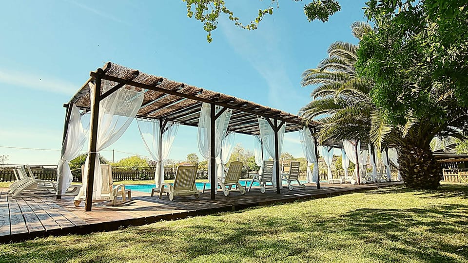 Wooden pergola overlooking the gardens