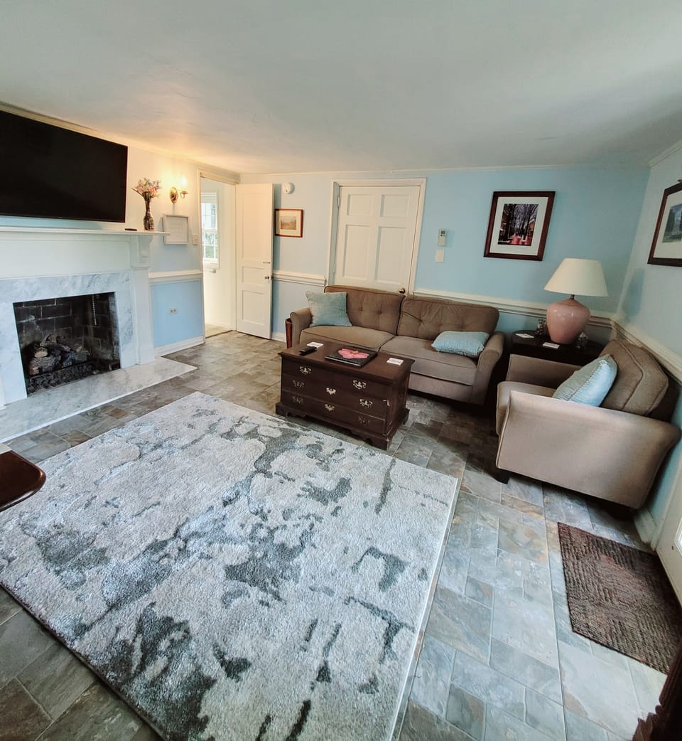 propane fireplace and large HD TV