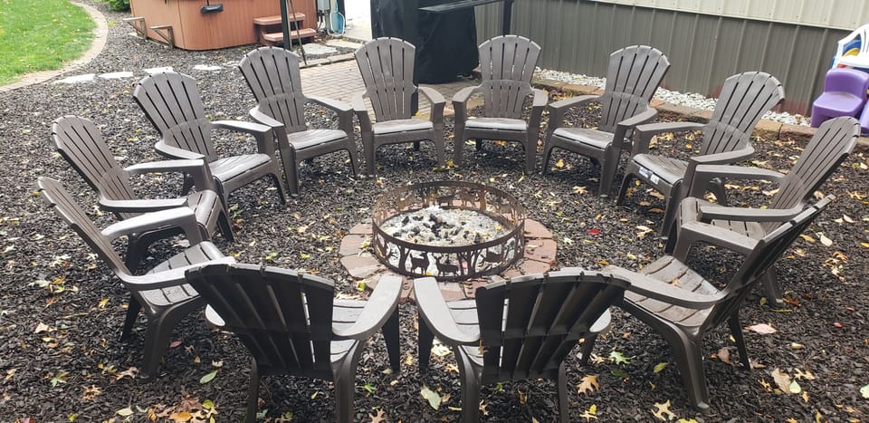 Chat w/ family & friends around a campfire. Wood & roasting  sticks provided