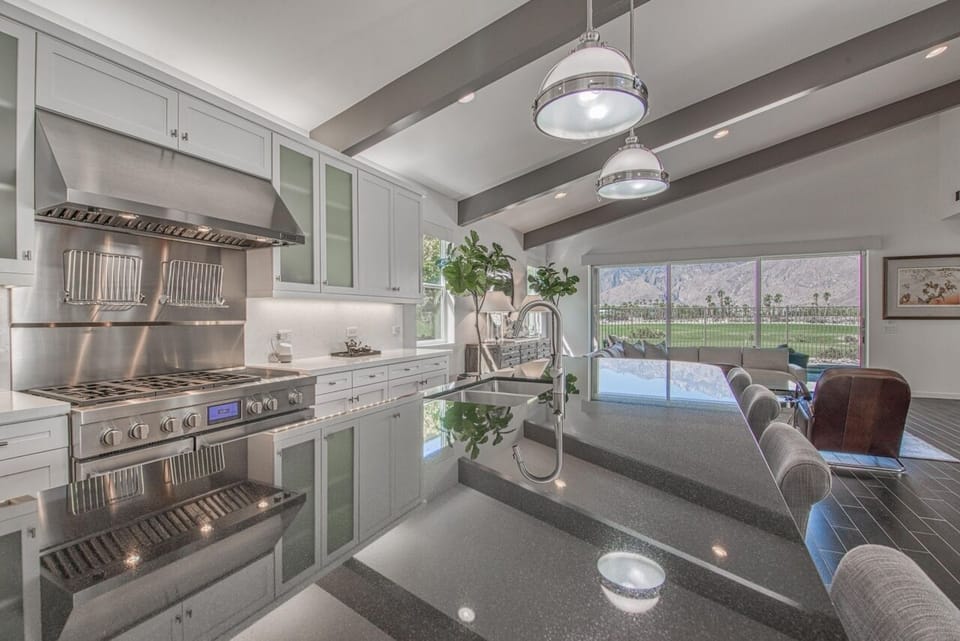 Dream appliances, 3 ovens and 6 pan gas stove top with skillet and warmer