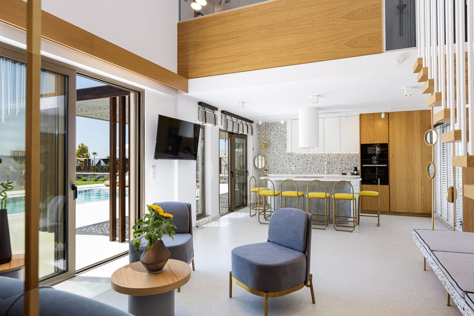 Contemporary furnishings and colours bring the space to life