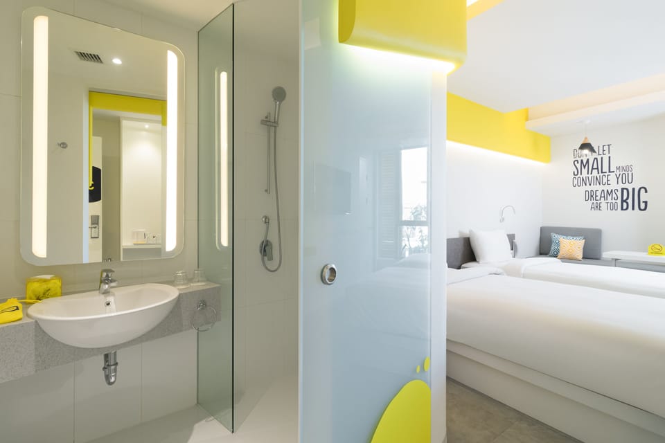 Shower, free toiletries, hair dryer, slippers