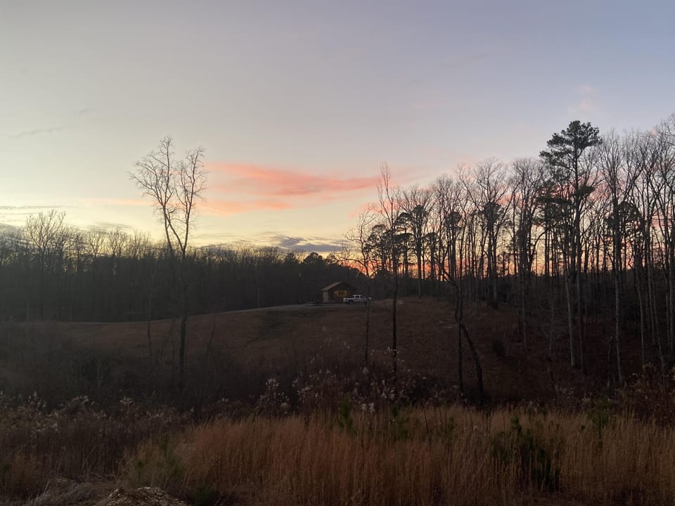 sunset view of cabin