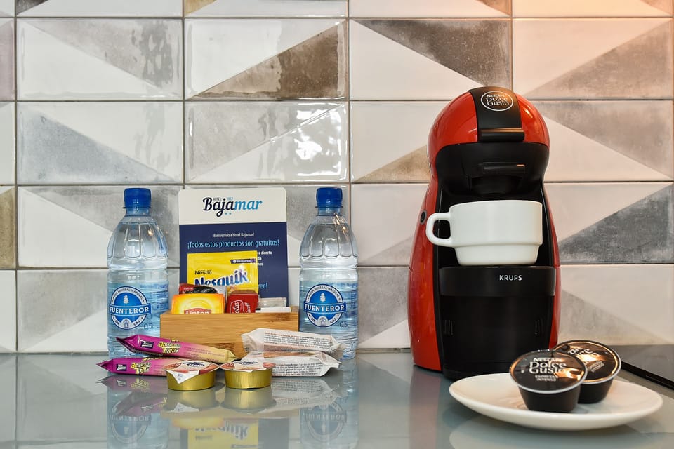 Fridge, microwave, stovetop, espresso maker