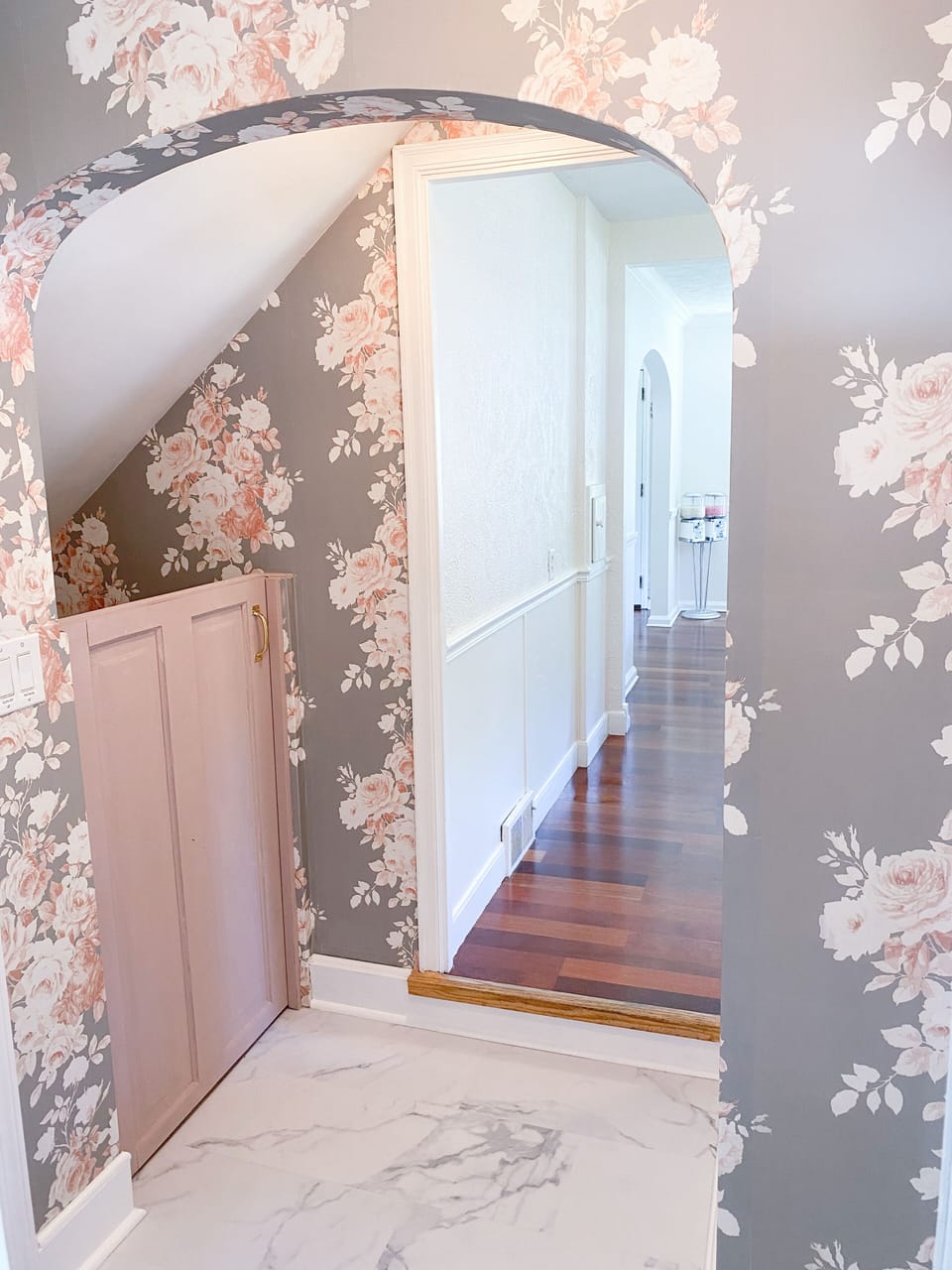 Restored vintage Dutch door- provides safe barrier to basement steps 