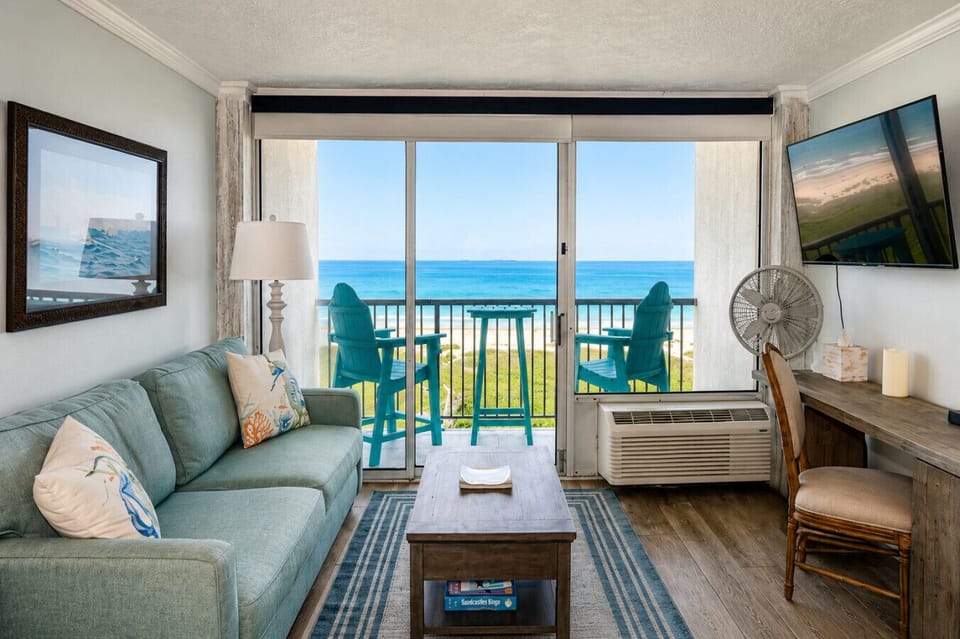 Queen size sleeper sofa plus designated work space with beach view