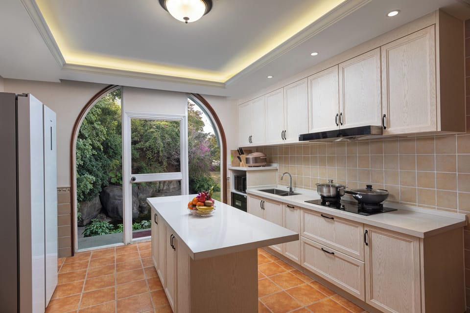 European Villa | Private kitchen | Fridge, coffee/tea maker, electric kettle