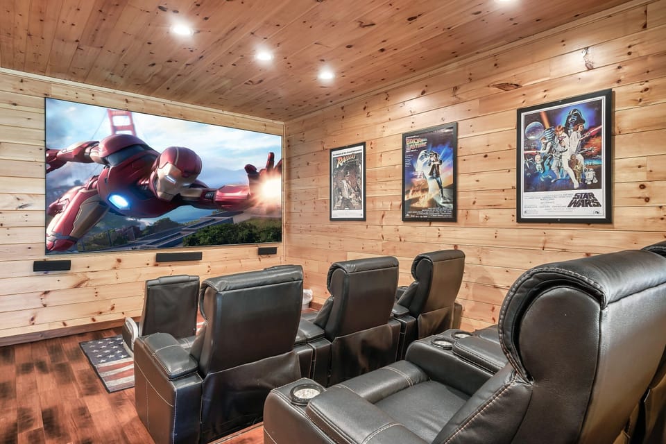 Huge game room with 12' theater screen, pool table, game system