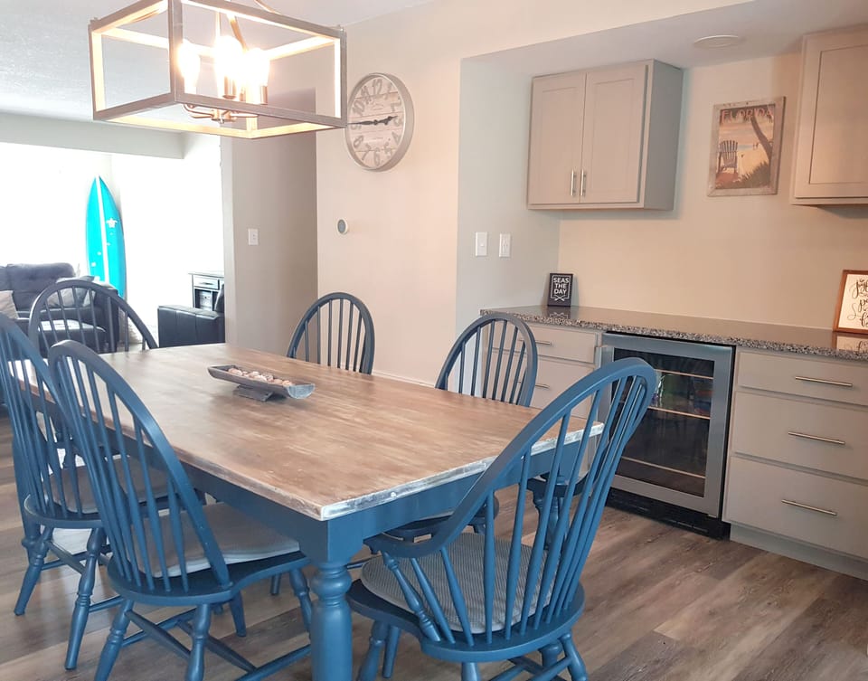 Dining area with drink fridge and serving area