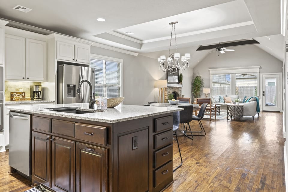 Spacious Kitchen and dining area for gathering with natural light
