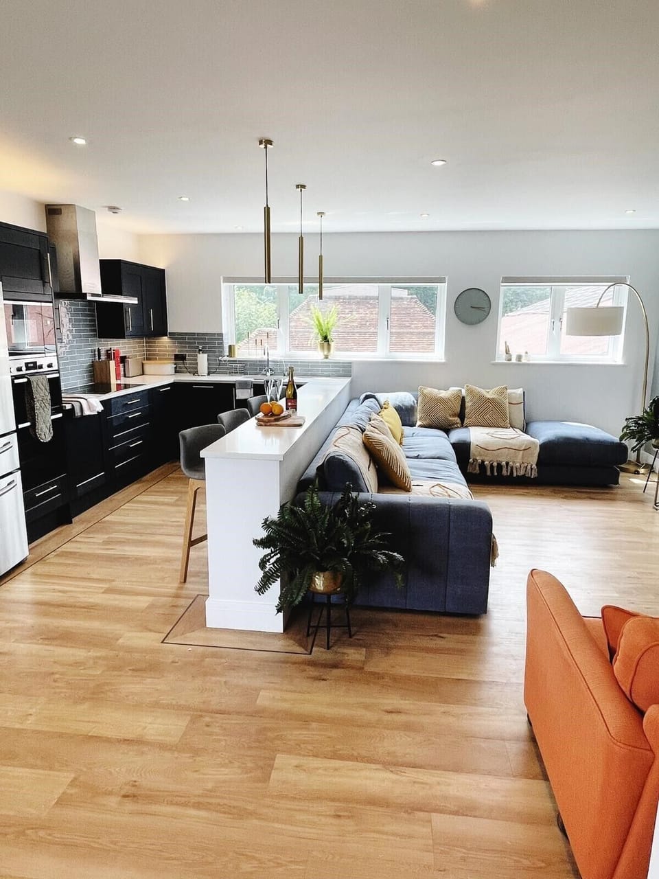 Bright, modern open plan kitchen and living room