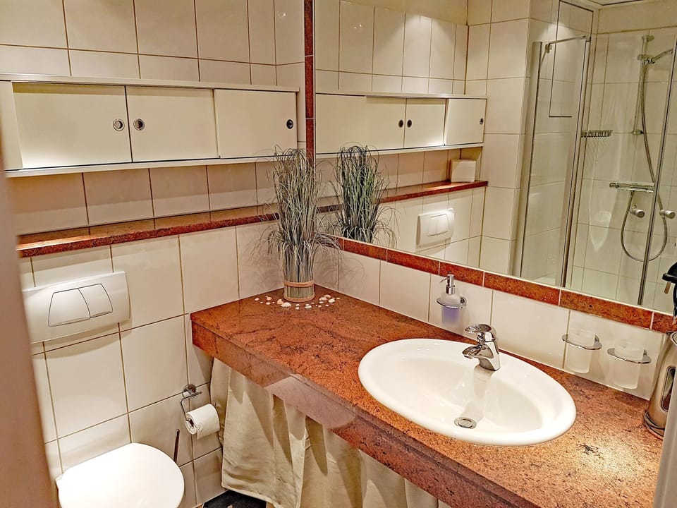spacious, modern bathroom
