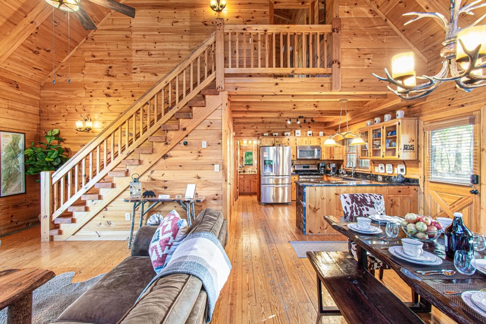 An Open Concept Kitchen, Living & Dining Room - A Cozy Secluded Cabin Experience