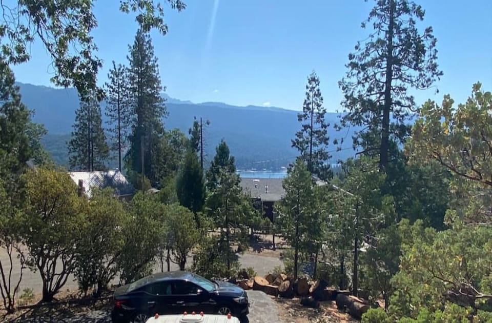 You can see the lake from the back deck