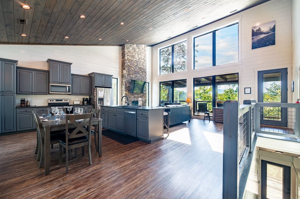 Vaulted ceilings and large open layout