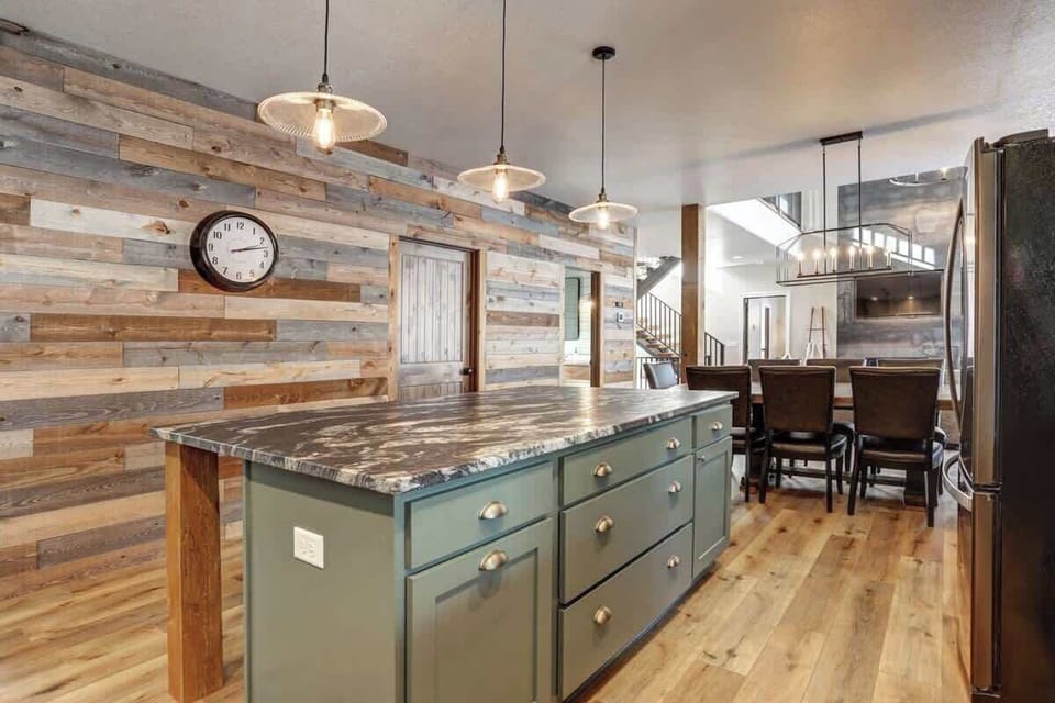 Granite counter and wood accents