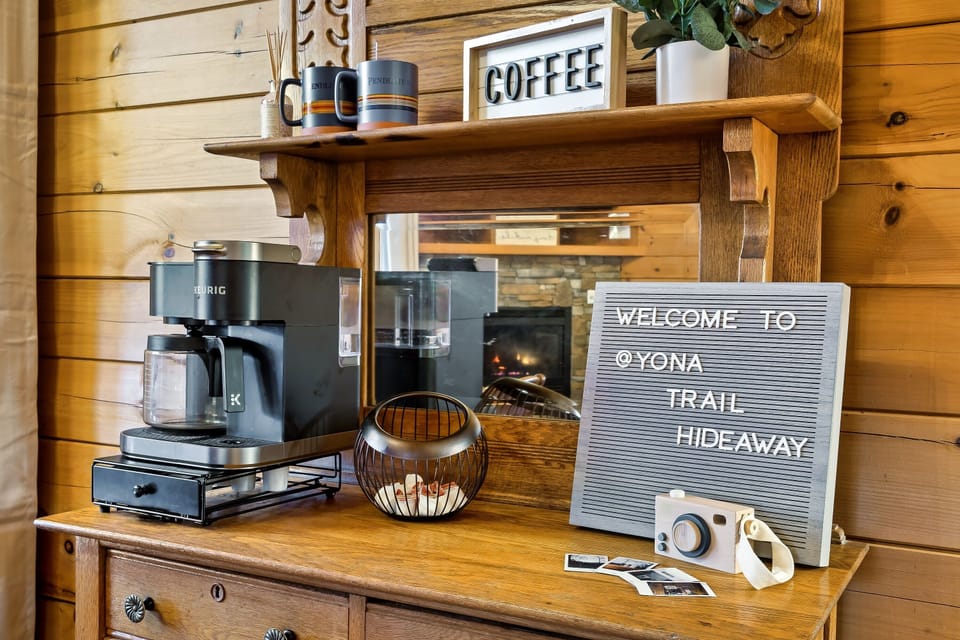 Coffee bar with complimentary K-cups provided.

Check us out on social media