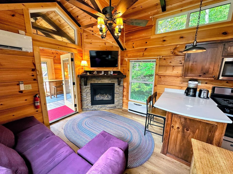 The warm gas fireplace adds ambiance to evenings well spent indoors with family and friends.