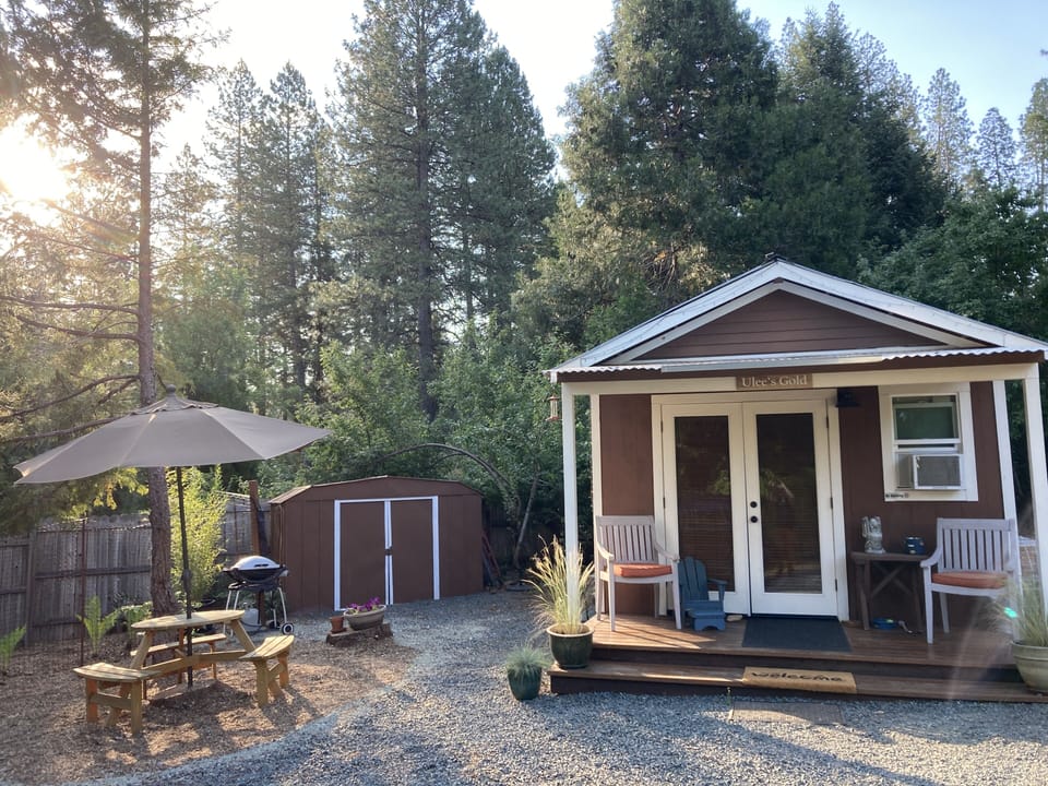 The cottage has a covered deck, picnic table and grill for your use.