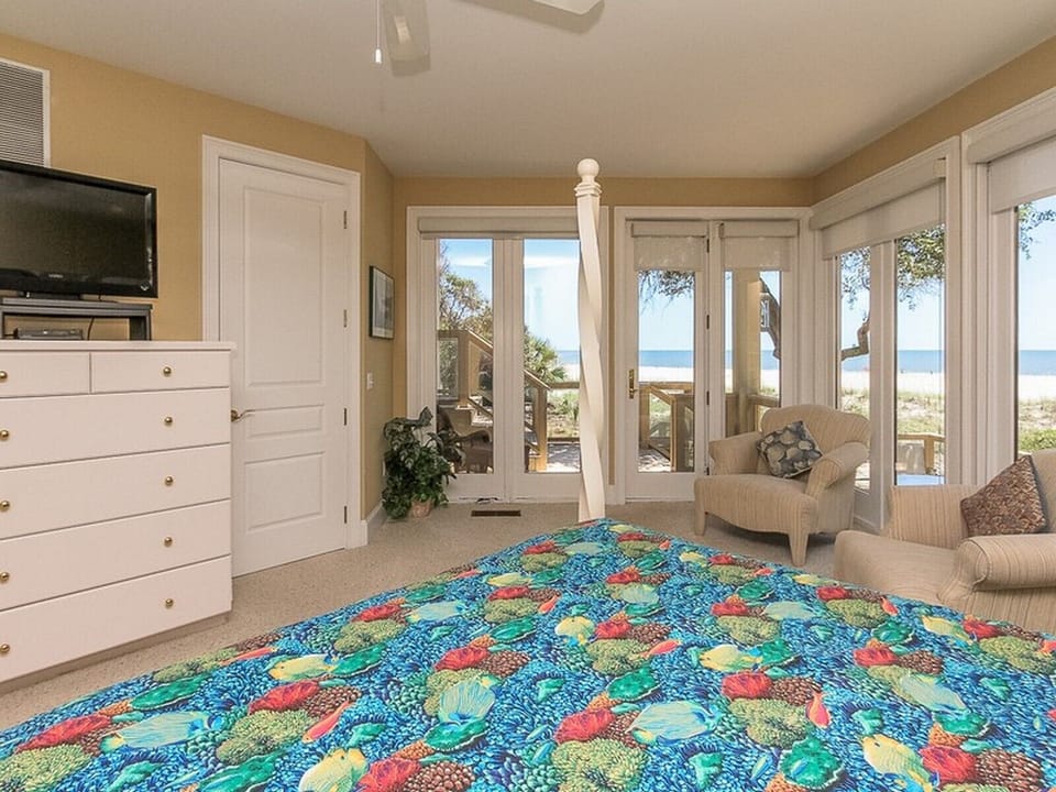 Upstairs Master Bedroom with Private Deck Access and Ocean Views at 8 Long Boat