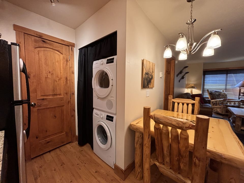 Washer & dryer, laundry soap is provided