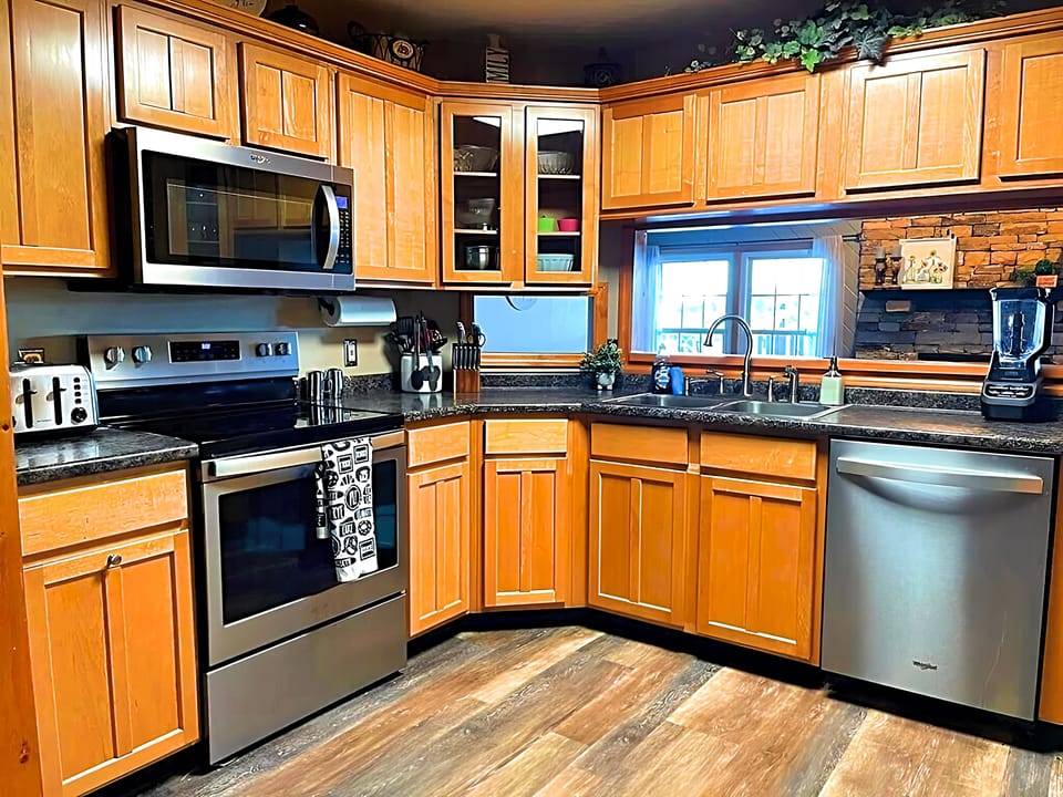 The fully equipped kitchen has everything you'll need for cooking and baking.