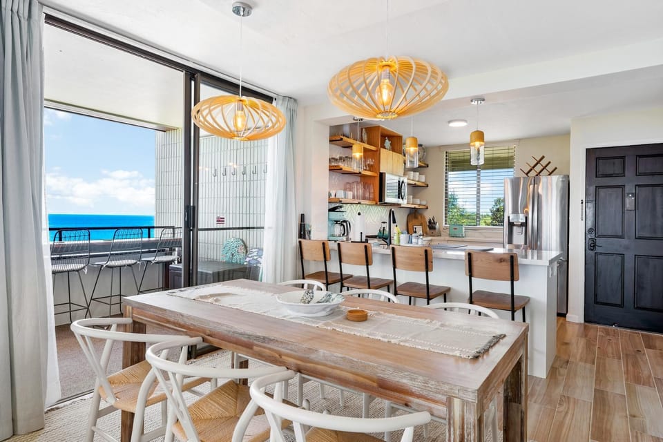 Farm style dining area with an ocean view