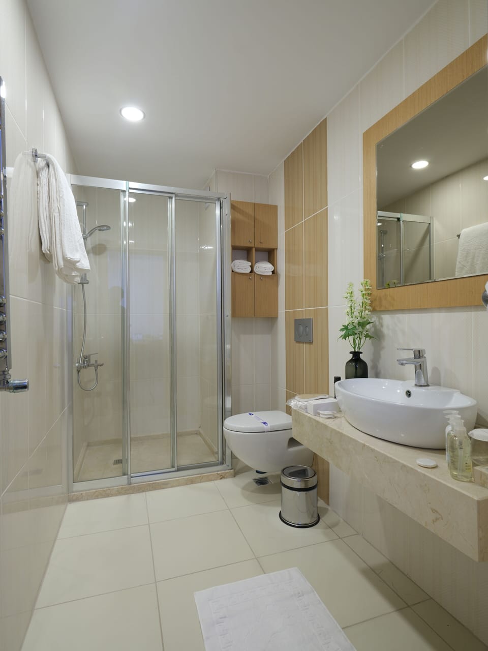 Shower, free toiletries, hair dryer, bathrobes