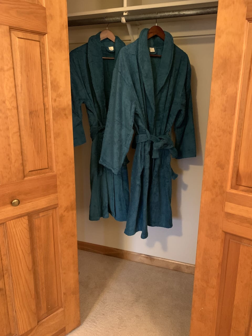 Spa robes in the bedroom closets