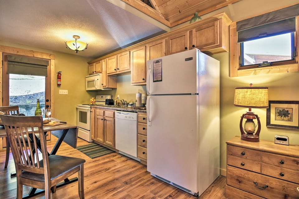 The kitchen is fully equipped with up-to-date appliances.