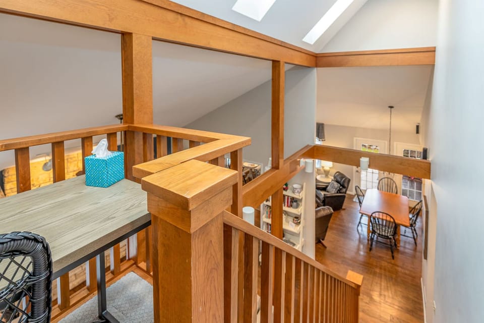 Small desk to work from at the top of the stairs