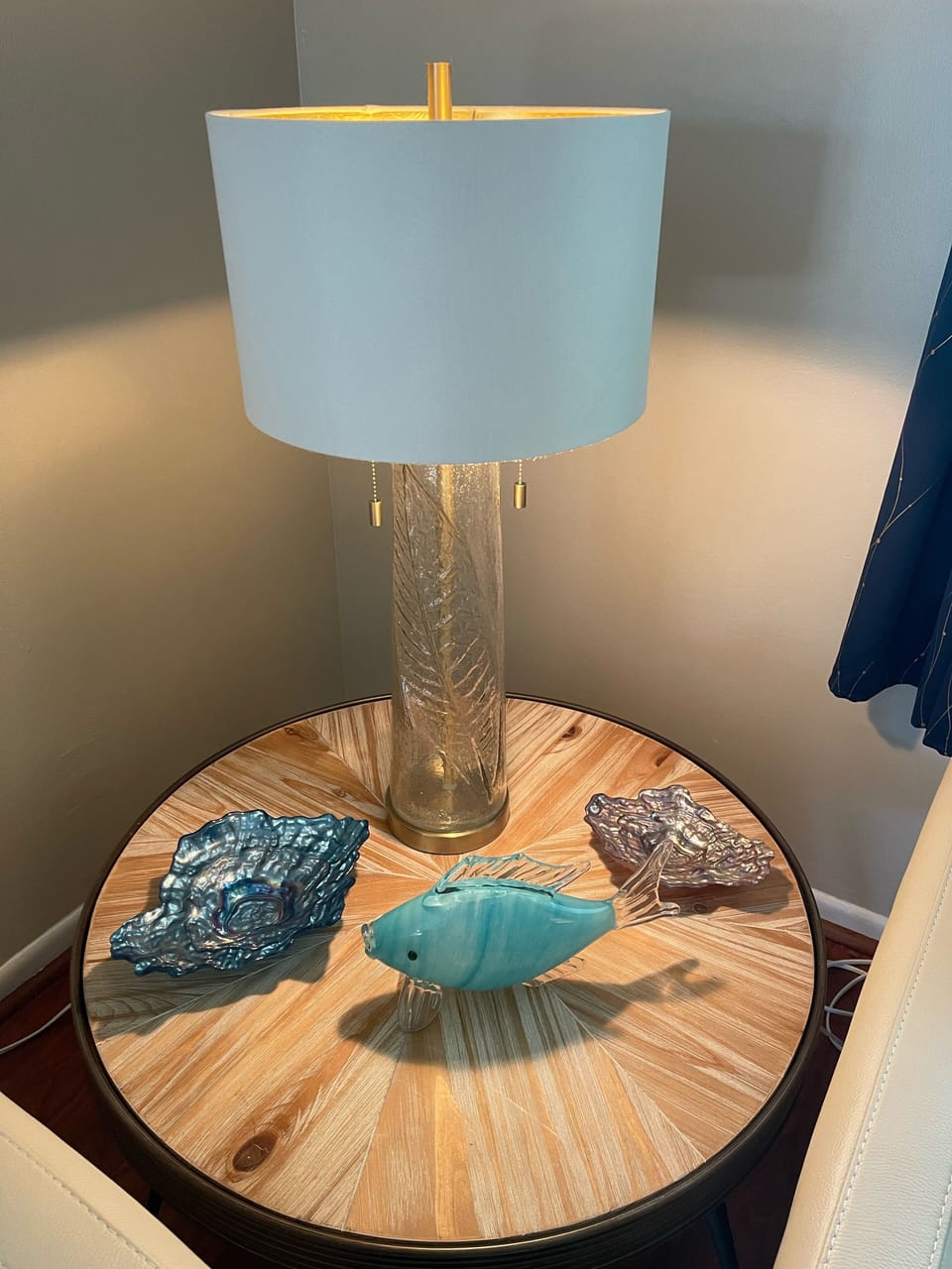 End table with a fish outside of water