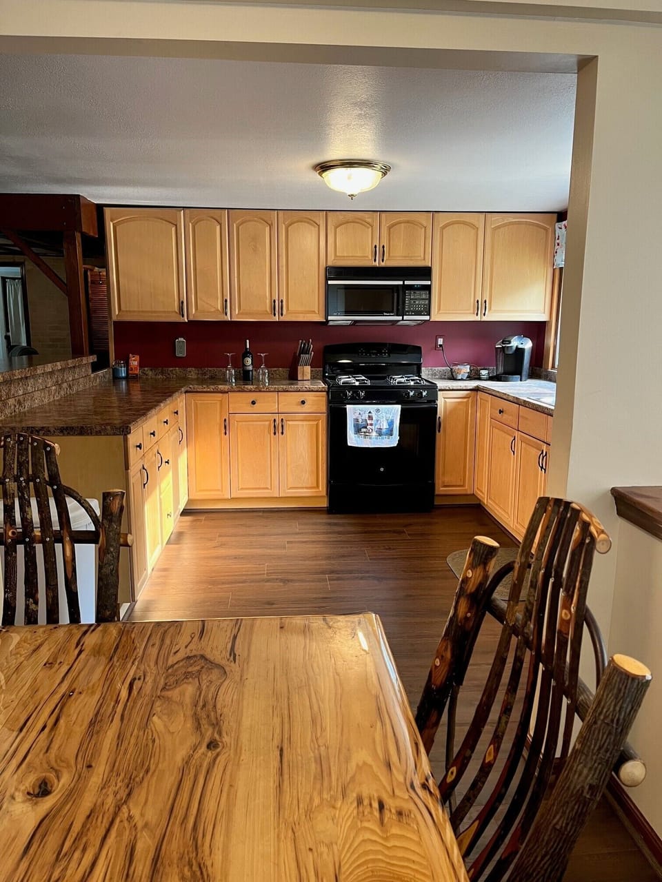 View from table to kitchen