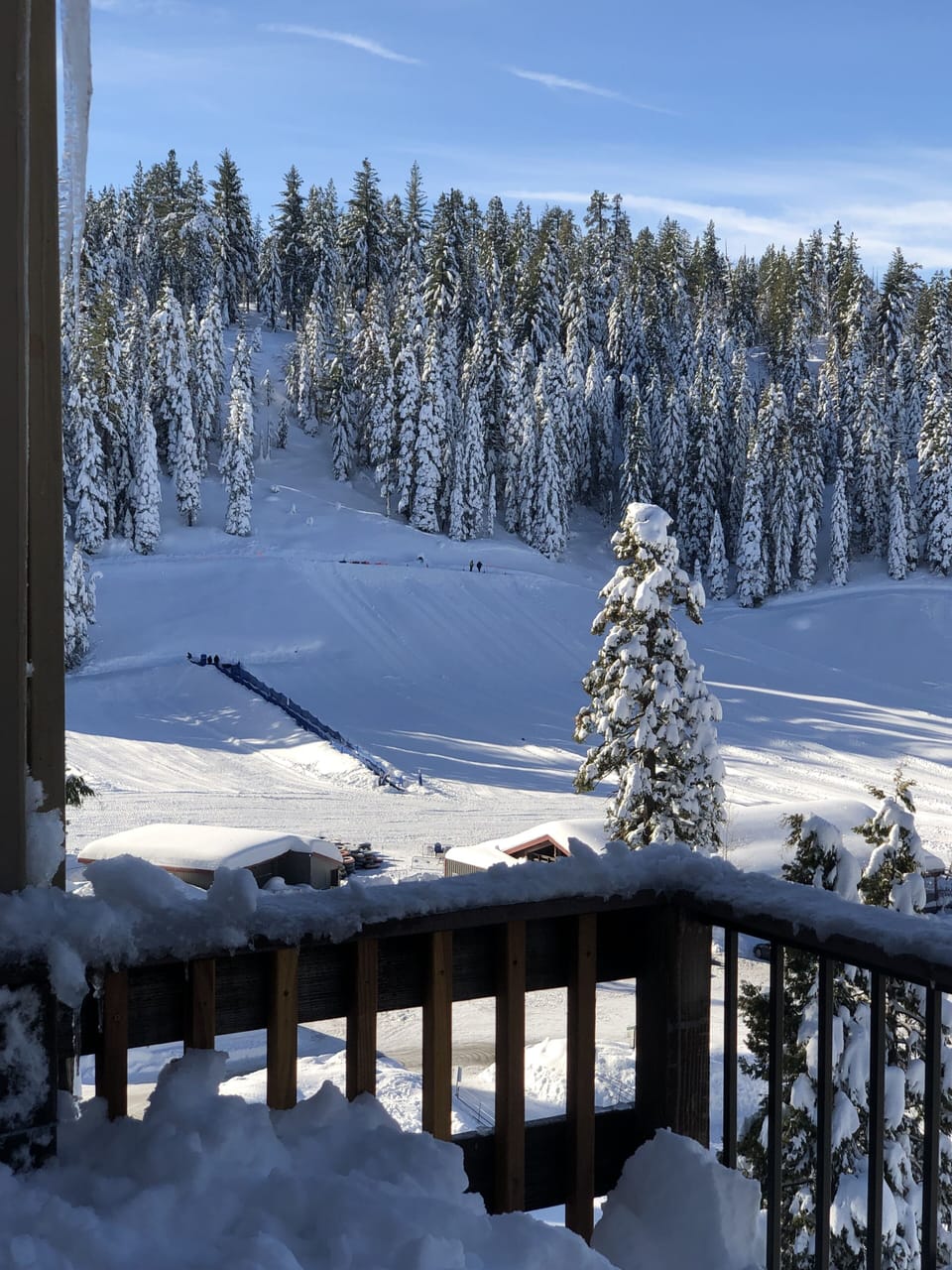 View of Leland Meadows Snowplay from the deck of the condo.