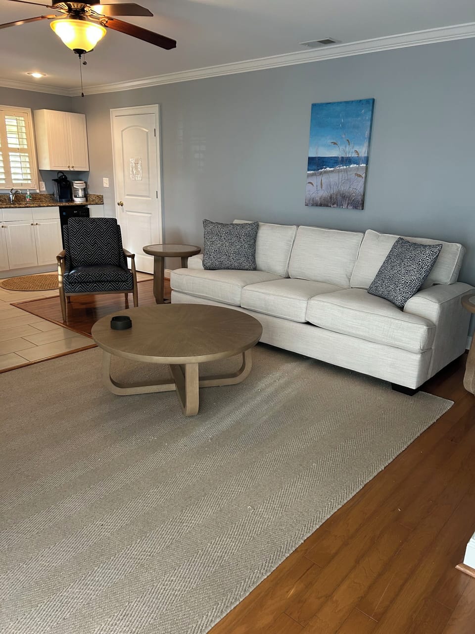 Lower level living area with queen sleeper sofa