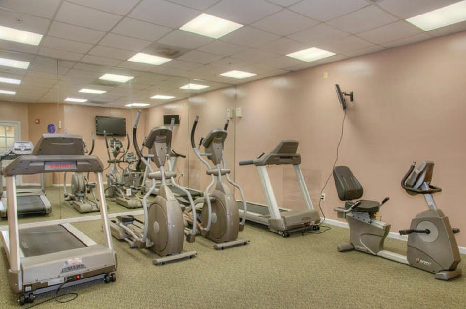 No need to leave your workout routine at home. Check out the fitness room.