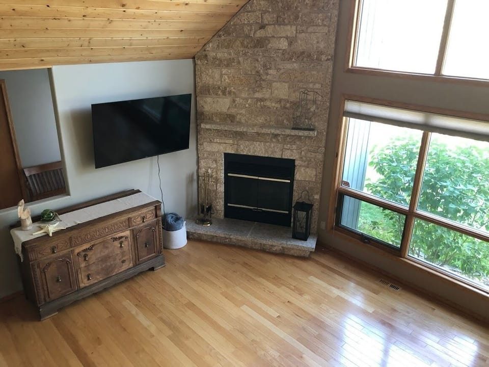 Fire place and 58" smart TV