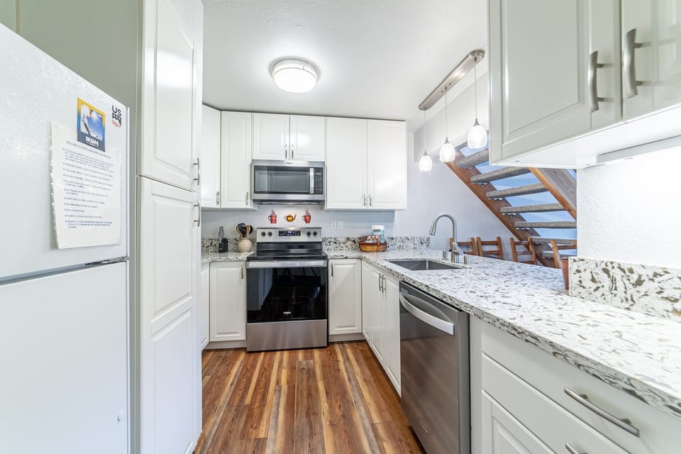Updated stainless steel appliances.