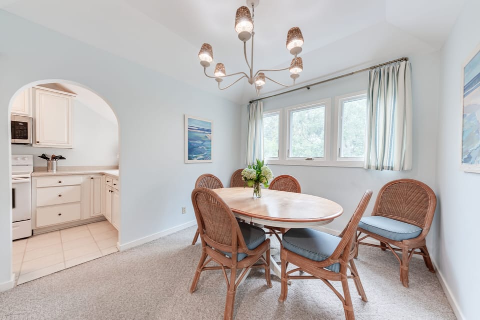 Dining table can seat six