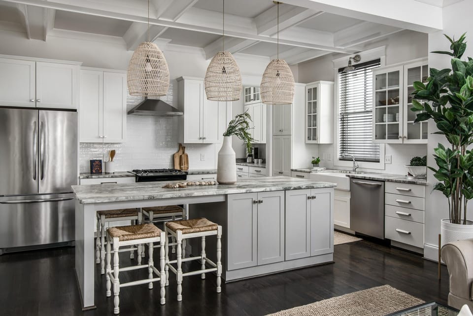 The kitchen has plenty of plates, silverware and serving dishes for your stay.