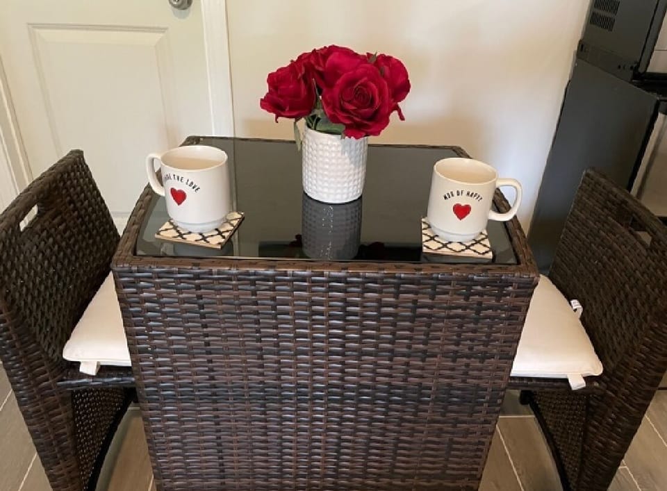 Bistro table and 2 chairs; laptop friendly