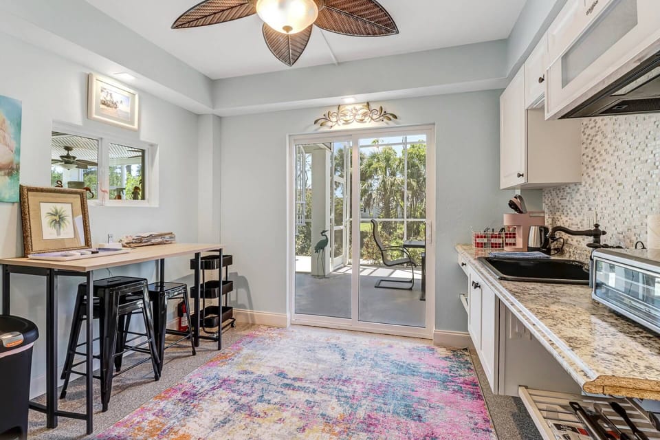 An exterior door allow guests of the downstairs suite to come and go without disturbing upstairs guests.